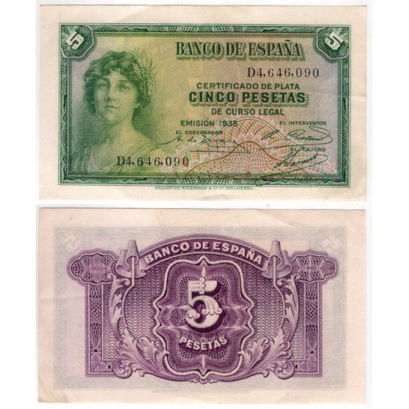 España. 1935. 5 Pesetas (EBC-) Serie D