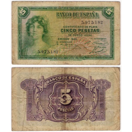 España. 1935. 5 Pesetas (BC) Sin Serie