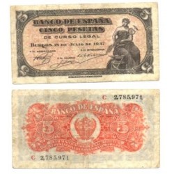 [1937] Billete de 5 Pesetas (MBC). Serie C.