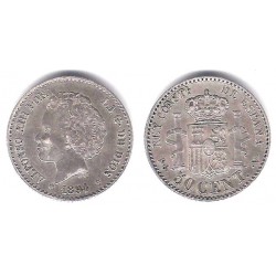 Alfonso XIII. 1894*(9-4). 50 Céntimos (EBC/EBC-) (Plata) Ceca de Madrid PG-V