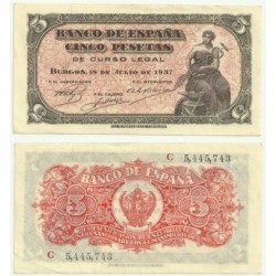 [1937] Billete de 5 Pesetas (EBC). Serie C.