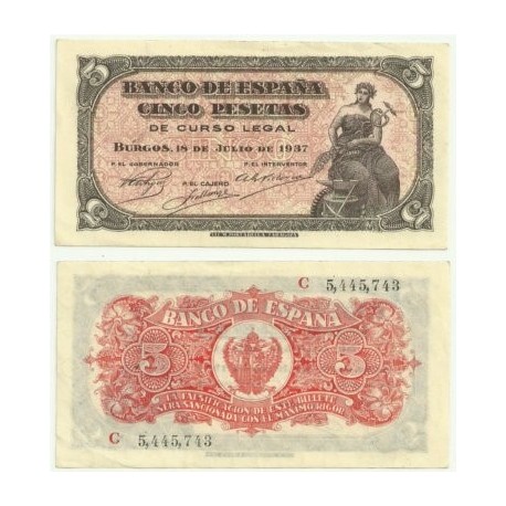 [1937] Billete de 5 Pesetas (EBC). Serie C.