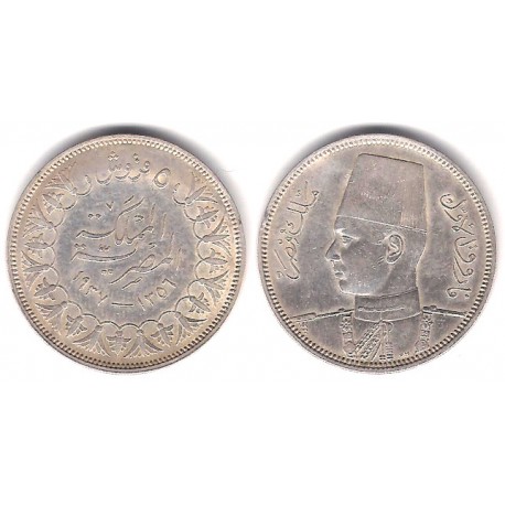 (366) Egipto. 1937. 5 Piastres (EBC-) (Plata)