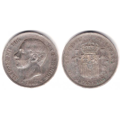 Alfonso XII. 1883*(18-83). 5 Pesetas (BC/BC+) (Plata) Ceca de Madrid MS-M