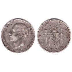 Alfonso XII. 1882*(18-82). 5 Pesetas (BC) (Plata) Ceca de Madrid MS-M