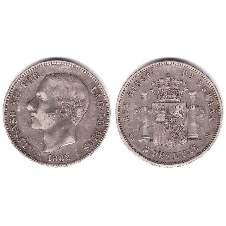 Alfonso XII. 1882*(18-82). 5 Pesetas (BC) (Plata) Ceca de Madrid MS-M