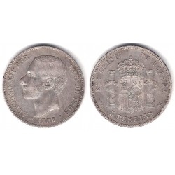 Alfonso XII. 1883*(18-83). 5 Pesetas (BC/BC+) (Plata) Ceca de Madrid MS-M