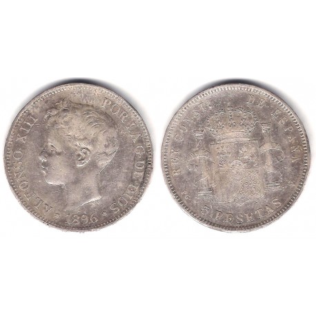 Alfonso XIII. 1896*(18-9-). 5 Pesetas (BC) (Plata) Ceca de Madrid PG-V