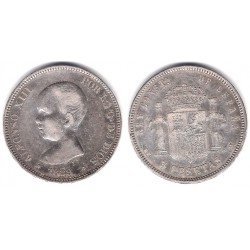 Alfonso XIII. 1889*(18-89). 5 Pesetas (MBC-) (Plata) Ceca de Madrid MP-M