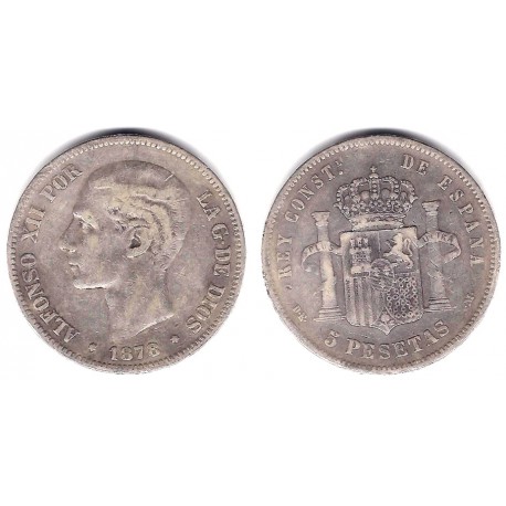 Alfonso XII. 1878*(-----). 5 Pesetas (BC) (Plata) Ceca de Madrid DE-M