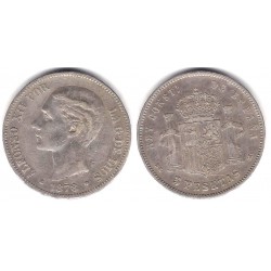 Alfonso XII. 1878*(-8---). 5 Pesetas (BC) (Plata) Ceca de Madrid DE-M