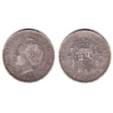 Alfonso XIII. 1894*(18--4). 5 Pesetas (BC) (Plata) Ceca de Madrid PG-V