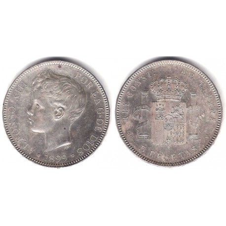 Alfonso XIII. 1899*(18-99). 5 Pesetas (EBC) (Plata) Ceca de Madrid SG-V