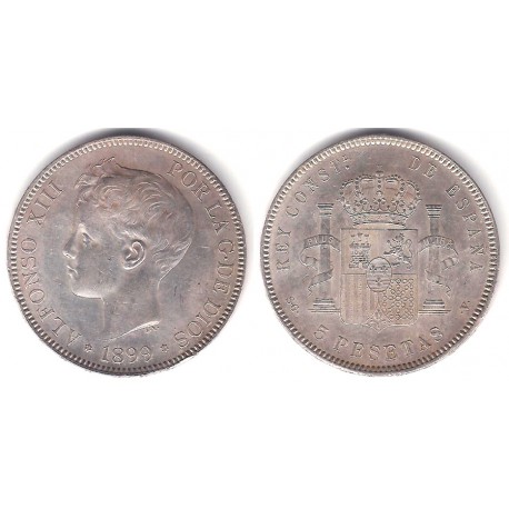 Alfonso XIII. 1899*(18-99). 5 Pesetas (EBC) (Plata) Ceca de Madrid SG-V