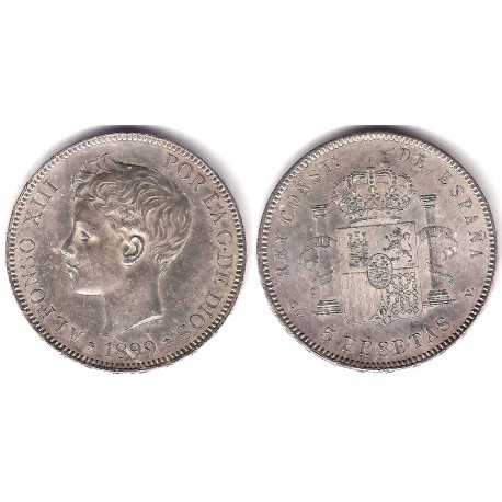 Alfonso XIII. 1899*(18-99). 5 Pesetas (EBC) (Plata) Ceca de Madrid SG-V