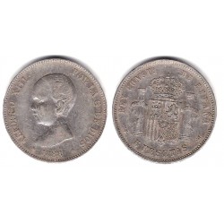 Alfonso XIII. 1888*(18-88). 5 Pesetas (BC+) (Plata) Ceca de Madrid MP-M