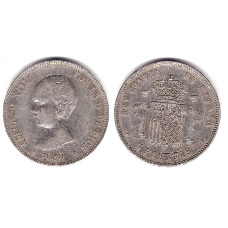 Alfonso XIII. 1888*(18-88). 5 Pesetas (BC+) (Plata) Ceca de Madrid MP-M