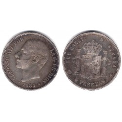 Alfonso XII. 1885*(18-87). 5 Pesetas (BC/BC+) (Plata) Ceca de Madrid MS-M