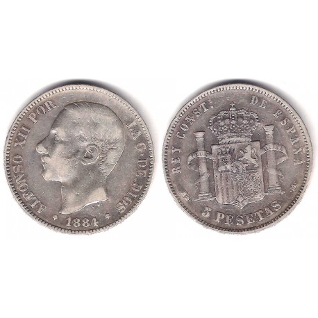 Alfonso XII. 1884*(18-84). 5 Pesetas (BC/BC+) (Plata) Ceca de Madrid MS-M