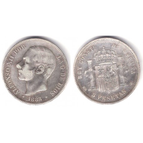 Alfonso XII. 1883*(18-83). 5 Pesetas (BC/BC+) (Plata) Ceca de Madrid MS-M