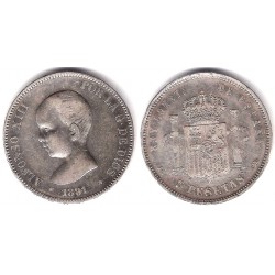 Alfonso XIII. 1891*(---91). 5 Pesetas (BC) (Plata) Ceca de Madrid PG-M