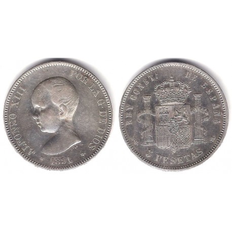 Alfonso XIII. 1891*(-8-9-). 5 Pesetas (BC/BC+) (Plata) Ceca de Madrid PG-M