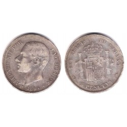 Alfonso XII. 1884*(18-84). 5 Pesetas (BC/BC+) (Plata) Ceca de Madrid MS-M