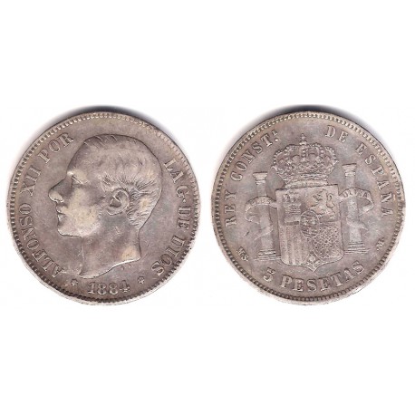 Alfonso XII. 1884*(18-84). 5 Pesetas (BC/BC+) (Plata) Ceca de Madrid MS-M