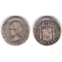 Alfonso XIII. 1889*(---). 50 Céntimos (RC+) (Plata) Ceca de Madrid MP-M