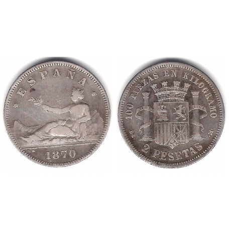 Gobierno Provisional. 1870*(18-73). 2 Pesetas (MBC-) (Plata) Ceca de Madrid DE-M