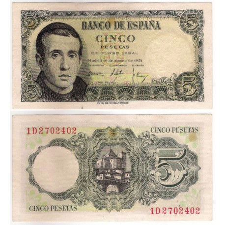 Estado Español. 1951. 5 Pesetas (SC-) Serie 1D. Manchas