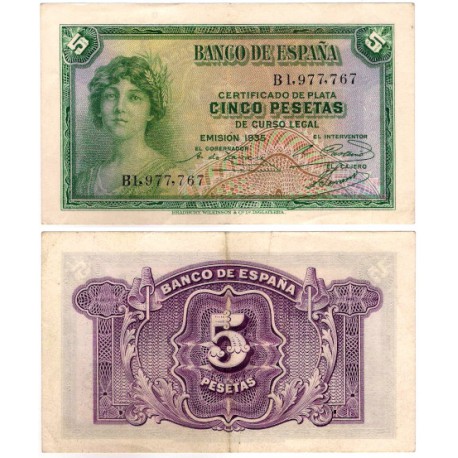 España. 1935. 5 Pesetas (MBC) Serie B