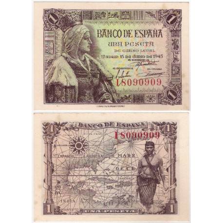 Estado Español. 1945. 1 Peseta (SC) Serie I. Manchas