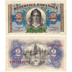 España (II República). 1938. 2 Pesetas (SC) Serie A