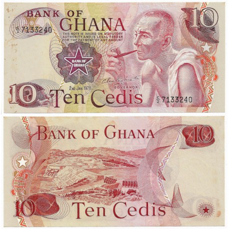 (16f) Ghana. 1978. 10 Cedis (SC) Manchitas