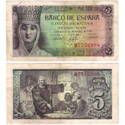 Estado Español. 1943. 5 Pesetas (MBC-) Serie H. Manchas