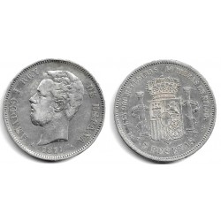 Amadeo I. 1871*(18-71). 5 Pesetas (MBC-) (Plata) Ceca de Madrid SD-M