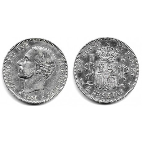 Alfonso XII. 1882*(18-82). 2 Pesetas (EBC-) (Plata) Ceca de Madrid MS-M