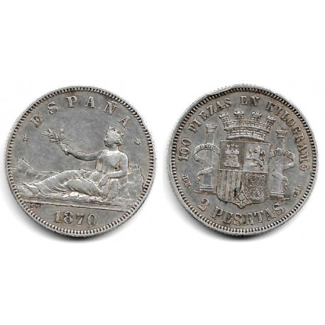 Gobierno Provisional. 1870*(18-74). 2 Pesetas (MBC-) (Plata) Ceca de Madrid DE-M