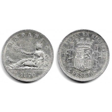 Gobierno Provisional. 1870*(18-75). 2 Pesetas (EBC-) (Plata) Ceca de Madrid DE-M