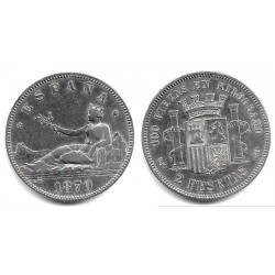 Gobierno Provisional. 1870*(18-74). 2 Pesetas (MBC-) (Plata) Ceca de Madrid DE-M