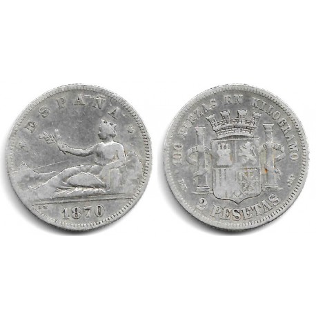 Gobierno Provisional. 1870*(1--73). 2 Pesetas (BC) (Plata) Ceca de Madrid DE-M