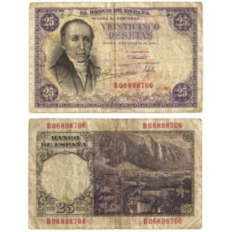 [1946] Billete de 25 Pesetas (BC). Serie B.