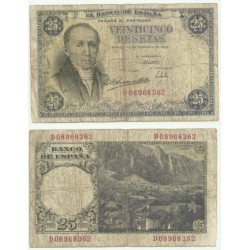 [1946] Billete de 25 Pesetas (RC). Serie D. Pequeñas roturas en los margenes.