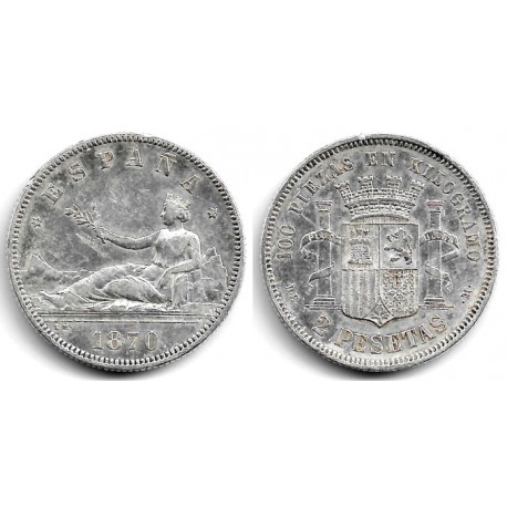 Gobierno Provisional. 1870*(18-75). 2 Pesetas (MBC) (Plata) Ceca de Madrid DE-M