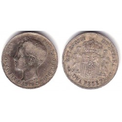 Alfonso XIII. 1896*(18-96). 1 Peseta (MBC-) (Plata) Ceca de Madrid PG-V