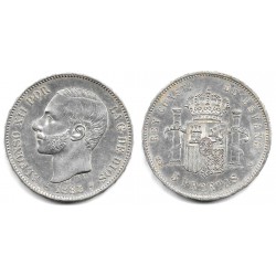 Alfonso XII. 1885*(18-87). 5 Pesetas (MBC+/EBC-) (Plata) Ceca de Madrid MS-M