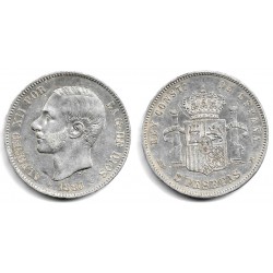 Alfonso XII. 1883*(18-83). 5 Pesetas (MBC-) (Plata) Ceca de Madrid MS-M