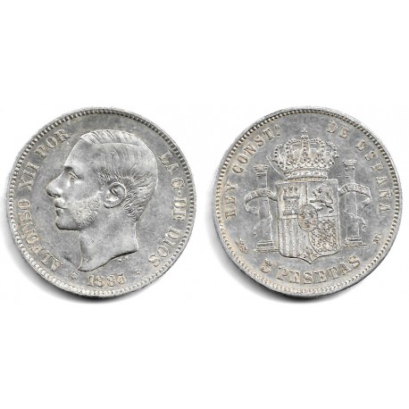 Alfonso XII. 1883*(18-83). 5 Pesetas (MBC-) (Plata) Ceca de Madrid MS-M