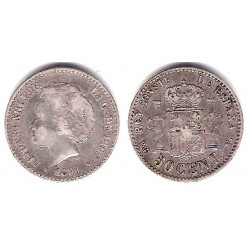 Alfonso XIII. 1894*(9-4). 50 Céntimos (MBC-) (Plata) Ceca de Madrid PG-V